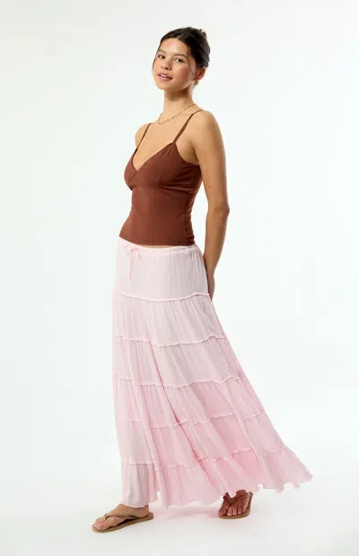 Pacsun Women's Tiered Maxi Skirt In Pink In Multi
