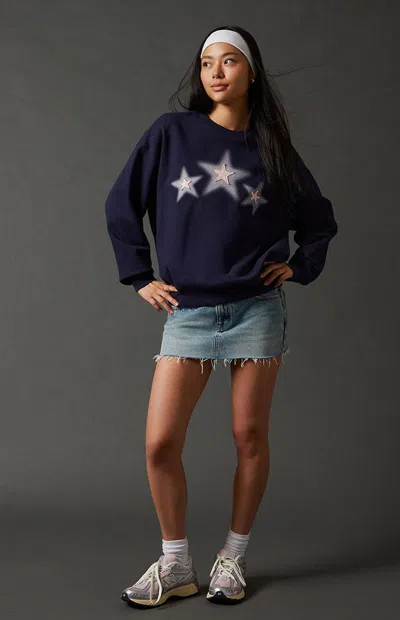 Pacsun Women's Triple Star Crew Neck Sweatshirt In Navy In Blue
