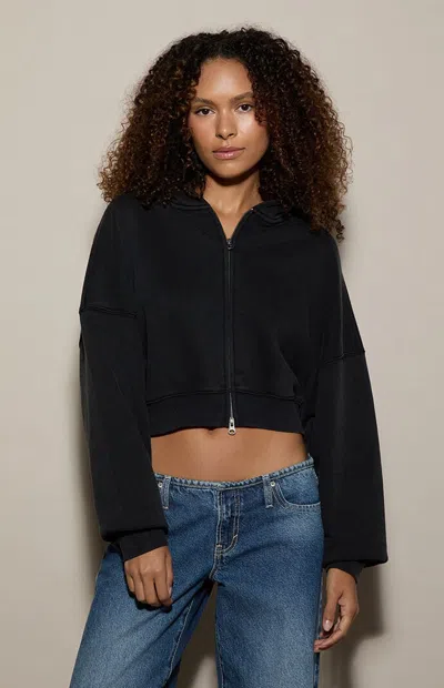 Pacsun Women's Ultra Soft Fleece Cropped Zip Up Hoodie In Black In Multi