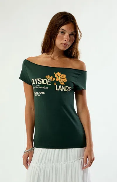 Pacsun Women's X Outside Lands Poppy Off-the-shoulder T-shirt In Green