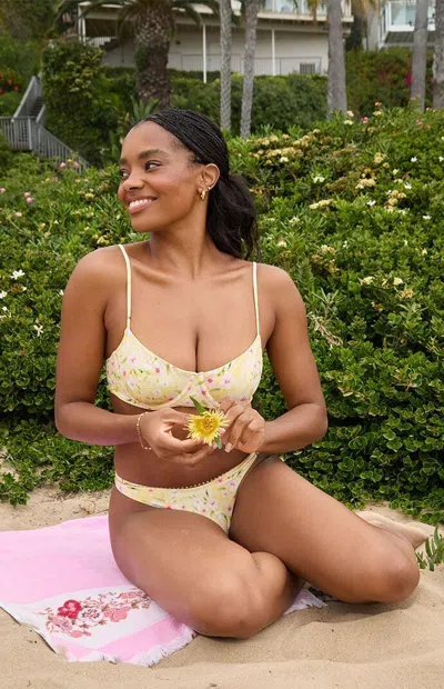 Pacsun Women's Yellow Floral Madison Underwire Bralette Bikini Top In Pink