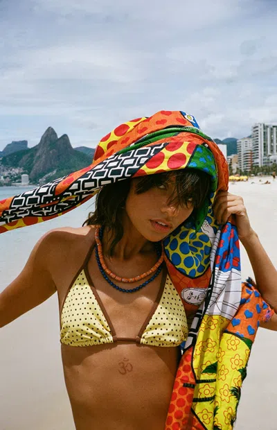 Pacsun Women's Yellow Polka Dot Piper Binded Triangle Bikini Top