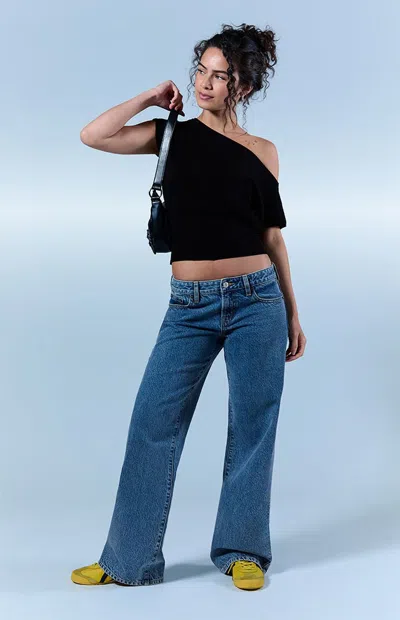 Pacsun Women's Zoe Low Rise Girlfriend Jeans Medium Blue Wash In Dark Indigo In Purple