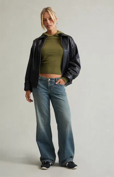 Pacsun Women's Zoe Low Rise Girlfriend Jeans Medium Blue Wash In Medium Indigo