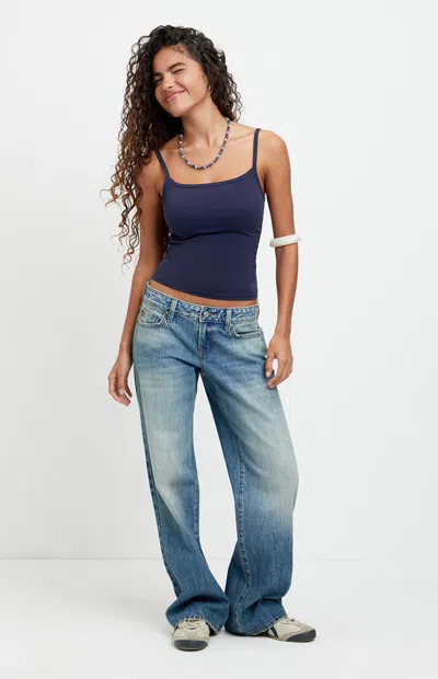 Pacsun Women's Zoe Low Rise Girlfriend Jeans Tinted Medium Blue In Dark Indigo
