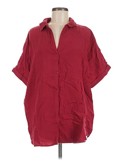 Pre-owned Pact 3/4 Sleeve Button Down Shirt In Red