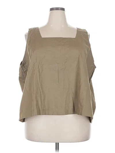 Pre-owned Pact 3/4 Sleeve Top Tan Square Neckline Tops