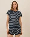 Pact Beachside Linen Short Sleeve Top Made With Organic Cotton In Blue