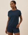 Pact Beachside Linen Short Sleeve Top Made With Organic Cotton In Blue
