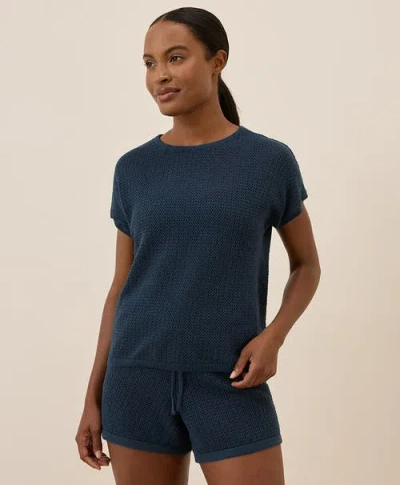 Pact Beachside Linen Short Sleeve Top Made With Organic Cotton In Blue
