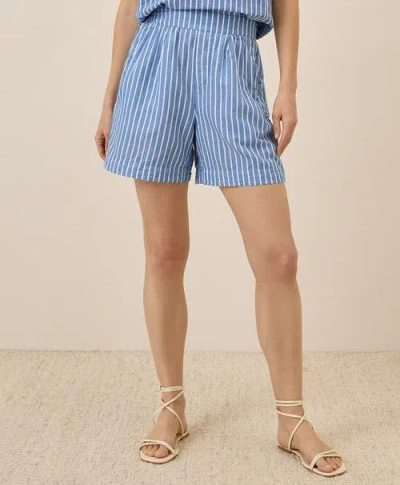 Pact Canopy Linen High-waisted Short Made With Organic Cotton In Blue
