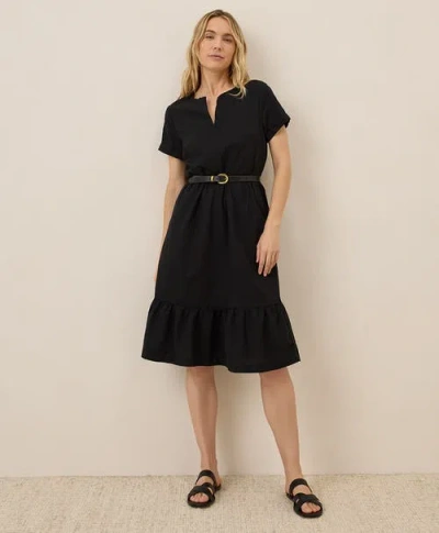 Pact Canopy Linen Notch Neck Dress Made With Organic Cotton In Black