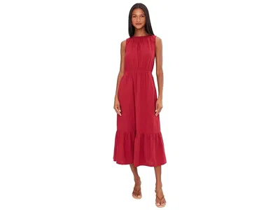 Pact Coastal Double Gauze Tiered Midi Dress In Red
