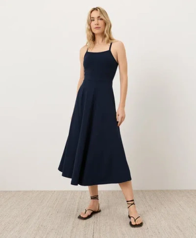 Pact Fit & Flare Midi Dress Made With Organic Cotton In Blue