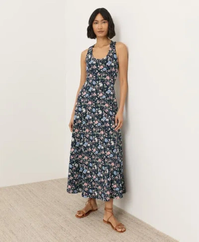 Pact Fit & Flare Open Back Maxi Dress Made With Organic Cotton In Blue
