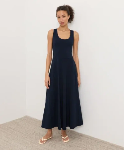 Pact Fit & Flare Open Back Maxi Dress Made With Organic Cotton In Blue