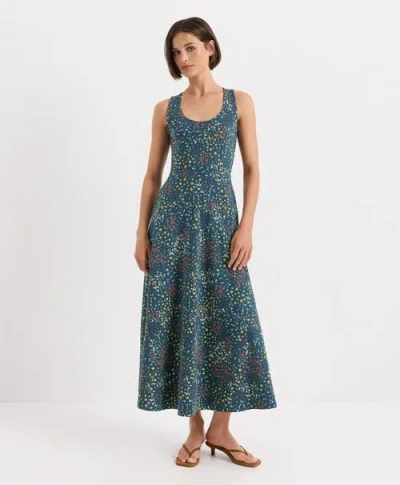 Pact Fit & Flare Open Back Maxi Dress Made With Organic Cotton In Multi