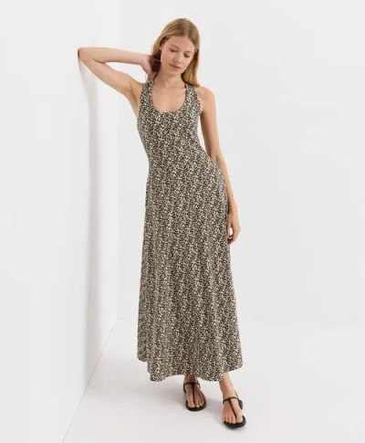 Pact Fit & Flare Open Back Maxi Dress Made With Organic Cotton In Brown