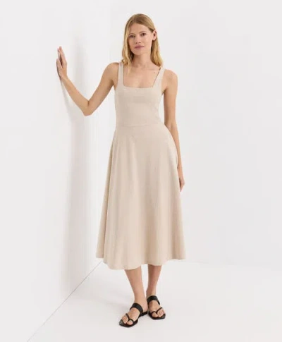 Pact Fit & Flare Square Neck Dress Made With Organic Cotton In Neutral