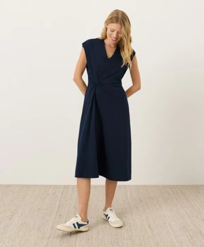 Pact Fit & Flare V-neck Twist Dress Made With Organic Cotton In Blue