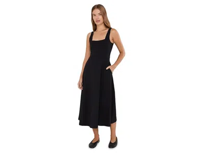 Pact Fit-and-flare Square Neck Dress Women's Dress Black: Xl, Cotton/elastane