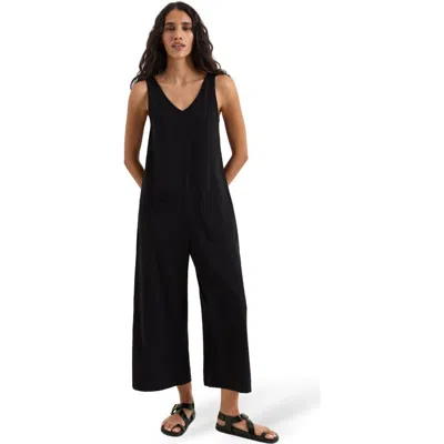 Pact Luxe Essential Organic Cotton Cropped Jumpsuit In Black