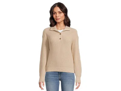 Pact Luxe Knit Henley Sweater In Brown