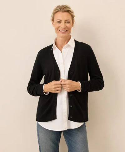 Pact Organic Classic Fine Knit V-neck Cardigan In Black