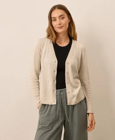 Pact Organic Classic Fine Knit V-neck Cardigan In Neutral