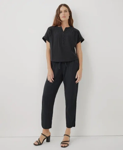 Pact Organic Coastal Double Gauze Tapered Pull-on Pant In Black