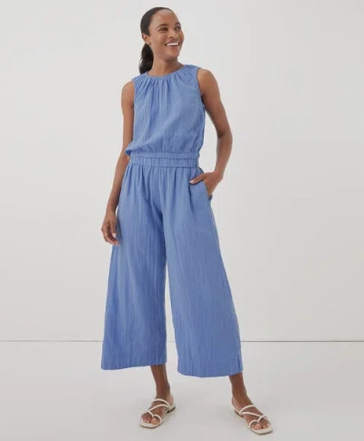 Pact Organic Coastal Double Gauze Wide Leg Pant In Wedgewood