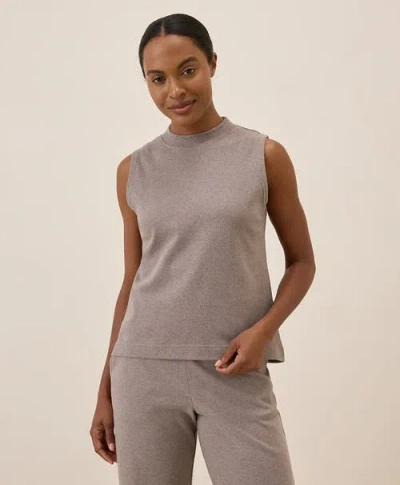 Pact Organic Cotton Airplane Mock Neck Shell In Deep Taupe Heather