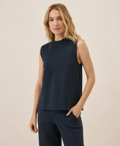 Pact Organic Cotton Airplane Mock Neck Shell In Midnight Blue