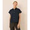 Pact Organic Cotton All Day Poplin Shirred Shirt In Blue