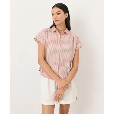 Pact Organic Cotton All Day Poplin Shirred Shirt In Pink