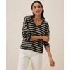 Pact Organic Cotton Classic Fine Knit Relaxed Sweater In Encinitas Stripe Midnight Blue