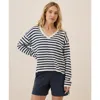 Pact Organic Cotton Classic Fine Knit Relaxed Sweater In Navy Laguna Stripe