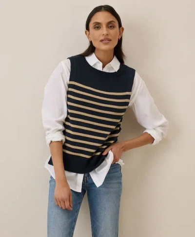 Pact Organic Cotton Classic Fine Knit Shell In Encinitas Stripe Midnight Blue