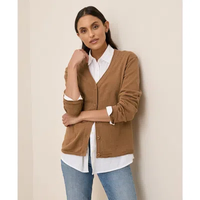 Pact Organic Cotton Classic Fine Knit V-neck Cardigan In Brown Sugar