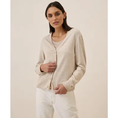 Pact Organic Cotton Classic Fine Knit V-neck Cardigan In Sandshell Heather