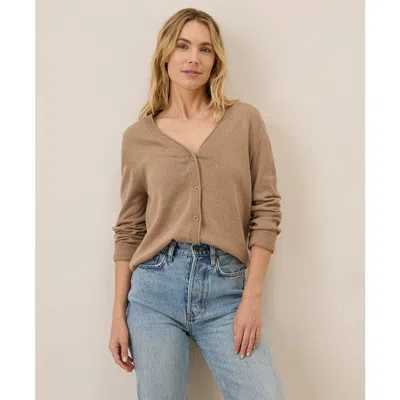 Pact Organic Cotton Classic Fine Knit V-neck Cardigan In Sesame Heather