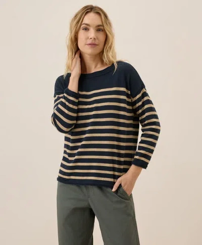Pact Organic Cotton Classic Fine Knit Wide Neck Jumper In Encinitas Stripe Midnight Blue