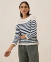 Pact Organic Cotton Classic Fine Knit Wide Neck Sweater In Navy Laguna Stripe