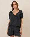 Pact Organic Cotton Coastal Double Gauze Boho Popover In Black