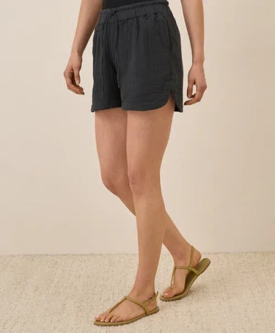 Pact Organic Cotton Coastal Double Gauze Curved Hem Short In Black