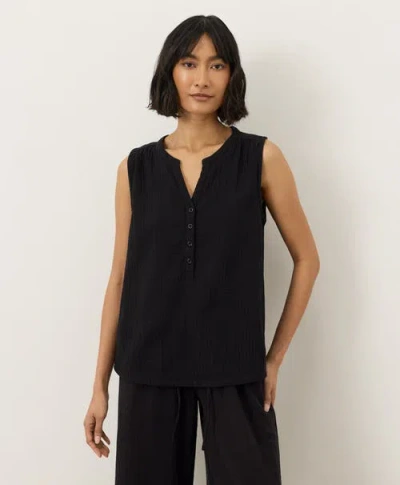 Pact Organic Cotton Coastal Double Gauze Henley Tank In Black