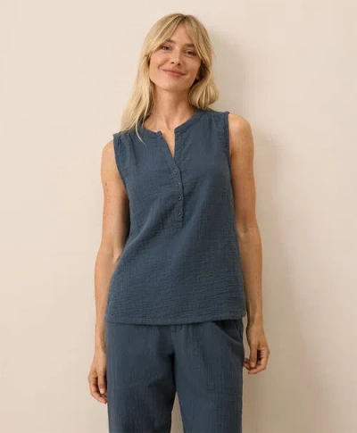 Pact Organic Cotton Coastal Double Gauze Henley Tank In Blue