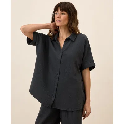 Pact Organic Cotton Coastal Double Gauze Oversized Shirt In Black