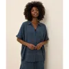 Pact Organic Cotton Coastal Double Gauze Oversized Shirt In Blue