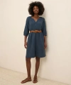 Pact Organic Cotton Coastal Double Gauze Peasant Dress In Blue